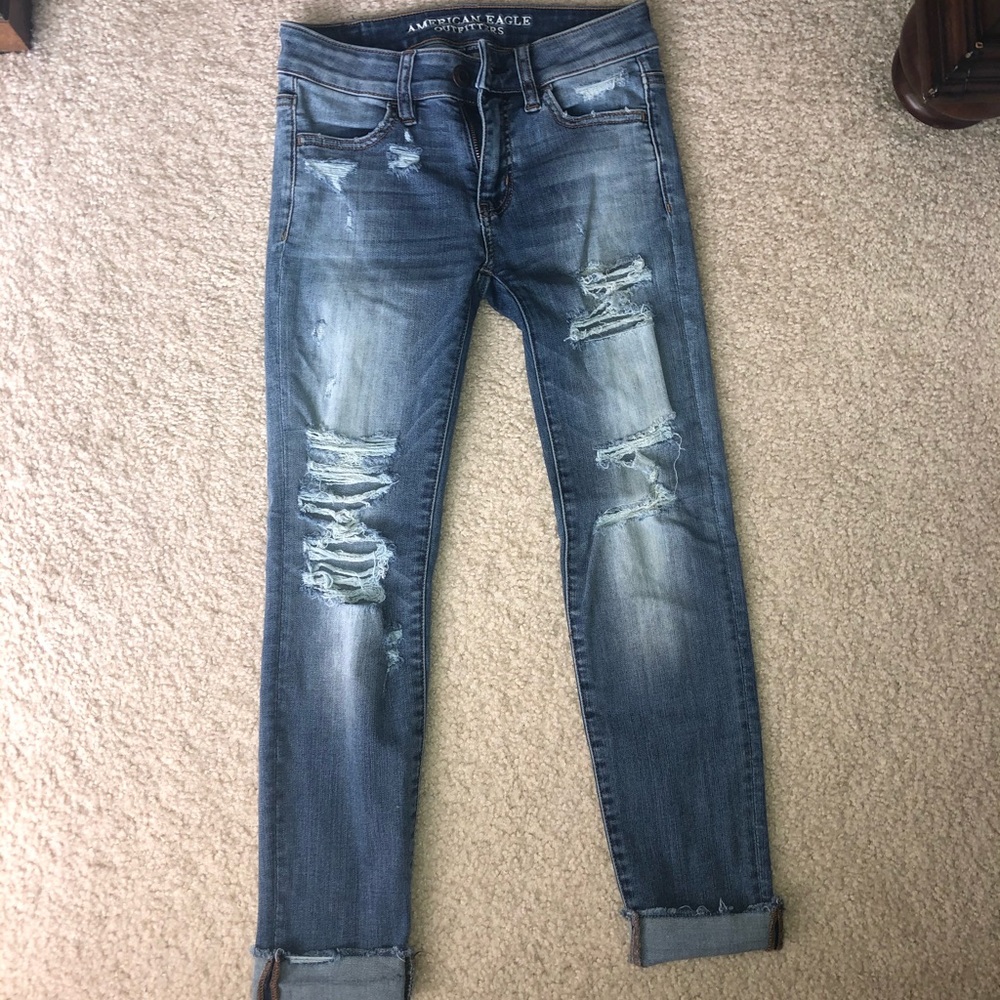 American Eagle Cropped Ripped Jeggings